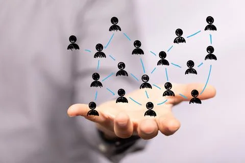 Digital illustration of the network and data concept in the hand in 3D Stock Photos