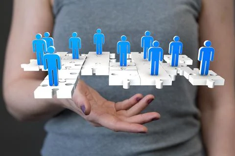 Digital illustration of the network and data concept in the hand in 3D Stock Photos