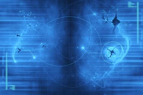 Digital illustration of a neuron in blue background Stock Illustration