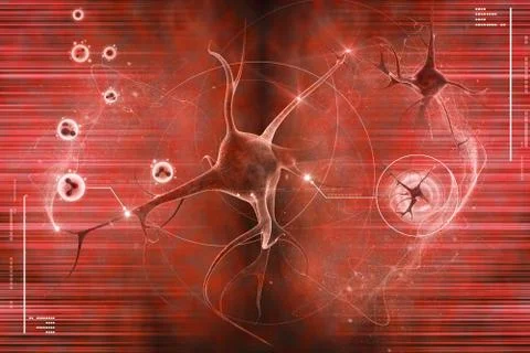 Digital illustration of a neuron in colour background Stock Illustration