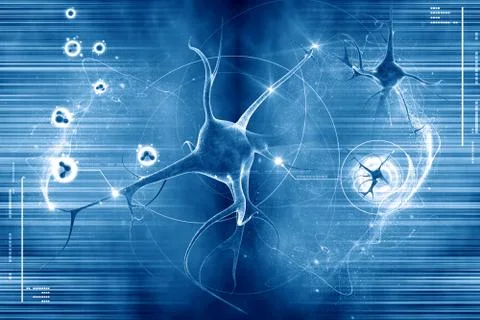 Digital illustration of a neuron in colour background Stock Illustration