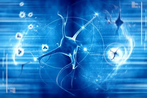 Digital illustration of a neuron in colour background Stock Illustration