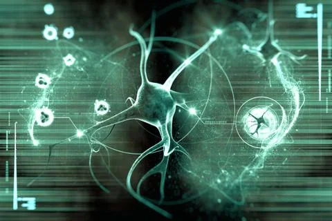 Digital illustration of a neuron in colour background Stock Illustration