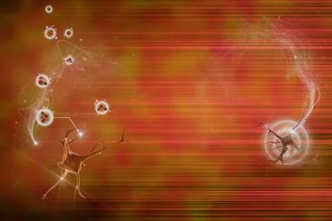 Digital illustration of a neuron in colour background Stock Illustration