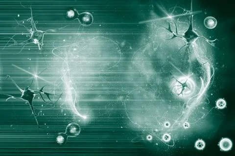 Digital illustration of a neuron in colour background Stock Illustration
