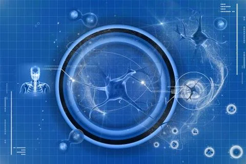 Digital illustration of a neuron in colour background Stock Illustration