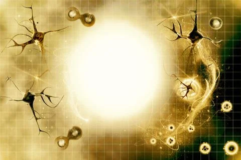 Digital illustration of a neuron in colour background Stock Illustration