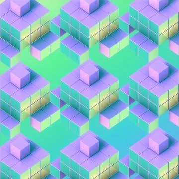 Digital illustration with a pattern of blue and purple squares. 3d rendering Stockillustratie