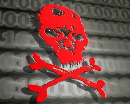 Digital illustration with red skull hacker attack concept Stock Illustration