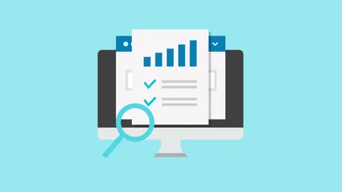 Digital Illustration of Report Analysis on Computer Screen 2d with Alpha Matte Stock Footage 335800608