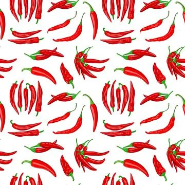 Digital illustration of a seamless pattern of red hot cayenne pepper pods on a Stock Illustration