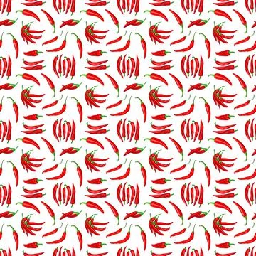 Digital illustration of a seamless pattern of red hot cayenne pepper pods on a Stock Illustration