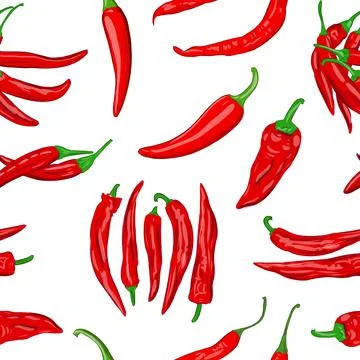 Digital illustration of a seamless pattern of red hot cayenne pepper pods on a Stock-Illustration