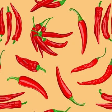 Digital illustration of a seamless pattern of red hot cayenne pepper pods on a Stock-Illustration