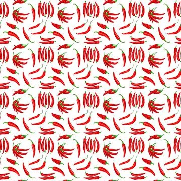 Digital illustration of a seamless pattern of red hot cayenne pepper pods on a Stock Illustration