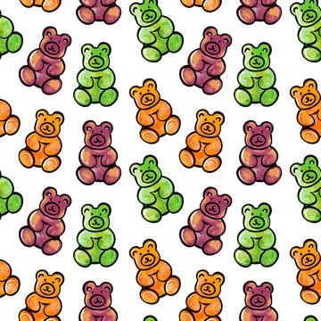 Digital illustration of a seamless pattern of sweet jelly candies in the form of Stock Illustration