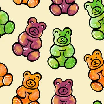Digital illustration of a seamless pattern of sweet jelly candies in the form of Stock Illustration