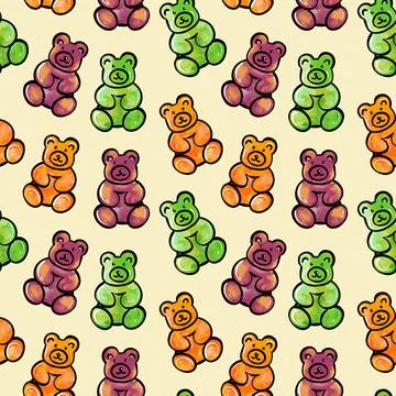 Digital illustration of a seamless pattern of sweet jelly candies in the form of Stock Illustration