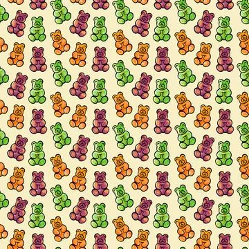 Digital illustration of a seamless pattern of sweet jelly candies in the form of Stock Illustration