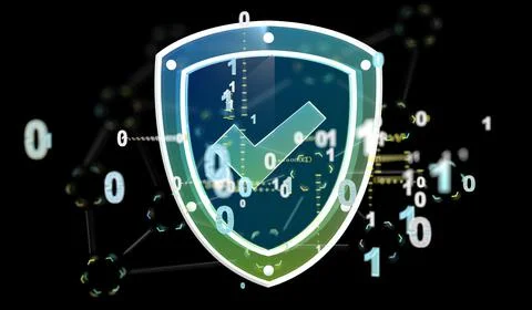 Digital illustration of a security shield sign with binary code Stock Illustration