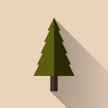Digital illustration of a simple pine tree with a shadow on a beige backgroun 스톡 일러스트