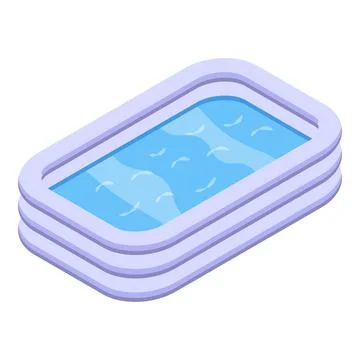 Digital illustration of a small, isometric inflatable pool with blue water Stock Illustration