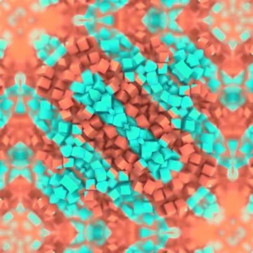 Digital illustration with a symmetrical pattern of small cubes. 3d rendering Stock Illustration