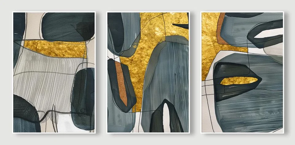 Digital illustration of three frames with abstract oil painting art for Stock Photos
