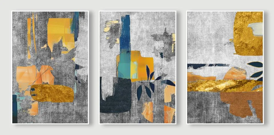 Digital illustration of three frames with abstract oil painting art for Stock Photos