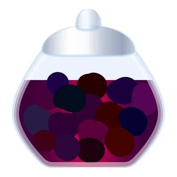 Digital illustration of a transparent candy jar filled with multicolored round Stock Illustration