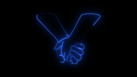 Digital illustration of two hands shaking with glowing blue lines Video stock 345834555