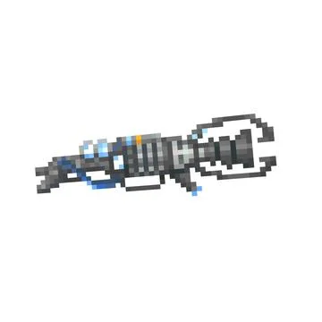 Digital illustration of a weapon of the future in the style of a pixel art desig Stock Illustration