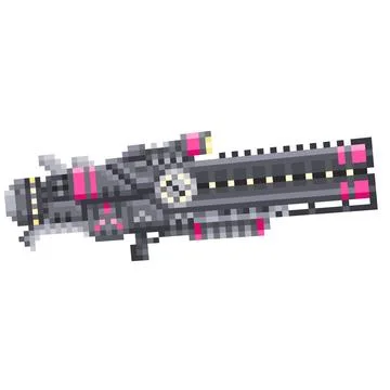 Digital illustration of a weapon of the future in the style of a pixel art desig Stock Illustration