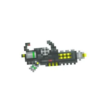 Digital illustration of a weapon of the future in the style of a pixel art desig Stock Illustration