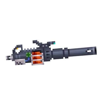 Digital illustration of a weapon of the future in the style of a pixel art desig Stock Illustration