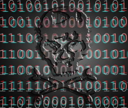 Digital illustration withs skull hacker attack concept Illustrazione stock