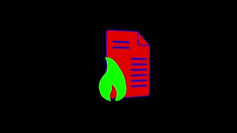 Digital Illustrative Burn Document with Flame on a Black Background Stock Footage 341921606