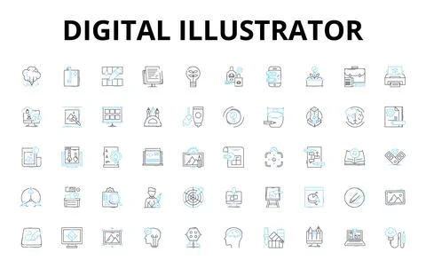 Digital illustrator linear icons set. Vector, Sketch, Layers, Composition 스톡 일러스트