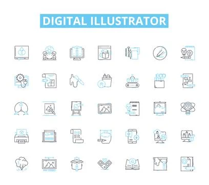 Digital illustrator linear icons set. Vector, Sketch, Layers, Composition 스톡 일러스트