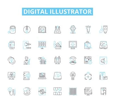 Digital illustrator linear icons set. Vector, Sketch, Layers, Composition 스톡 일러스트
