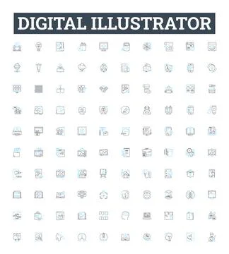 Digital illustrator vector line icons set. Digital, Illustrator, Designer 스톡 일러스트