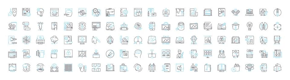 Digital illustrator vector line icons set. Digital, Illustrator, Designer 스톡 일러스트