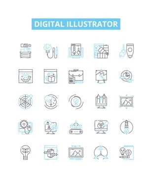 Digital illustrator vector line icons set. Digital, Illustrator, Designer 스톡 일러스트