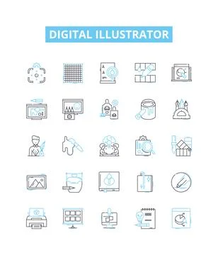 Digital illustrator vector line icons set. Digital, Illustrator, Designer 스톡 일러스트