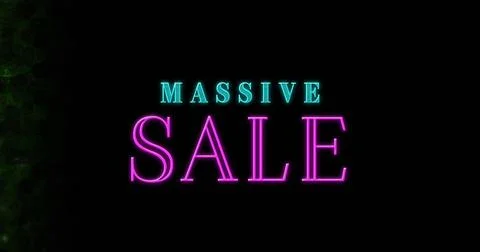 Digital image of abstract shapes falling against neon red flash sale text on Stock Illustration