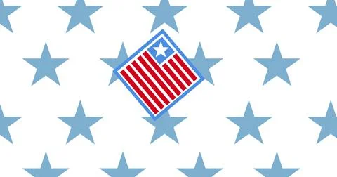 Digital image of american flag design against multiple blue stars n white Illustrazione stock