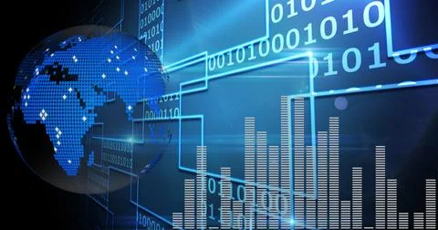 A digital image of a binary bitmapped image of the Earth 4k Stock Illustration