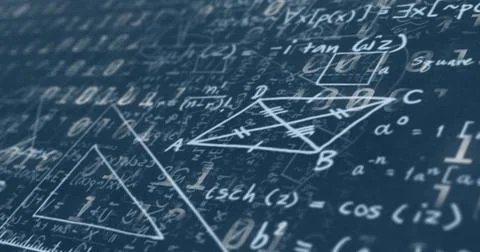 Digital image of binary coding data processing against mathematical equations on Stock Illustration