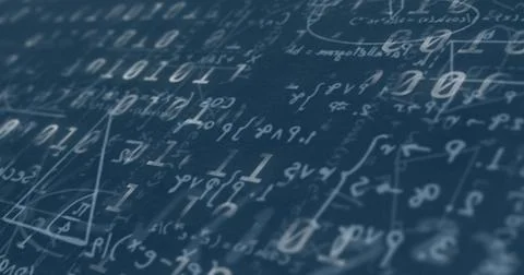 Digital image of binary coding data processing against mathematical equations on Illustrazione stock