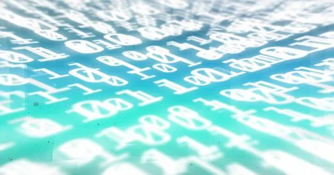 Digital image of binary coding data processing against blue and green gradient Illustrazione stock